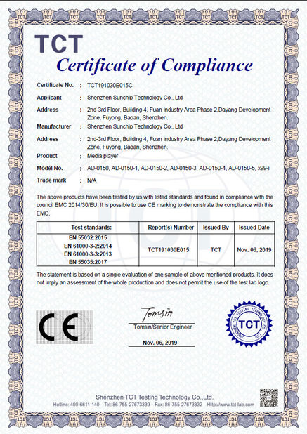 CHINA SHENZHEN SUNCHIP TECHNOLOGY CO., LTD Zertifizierungen